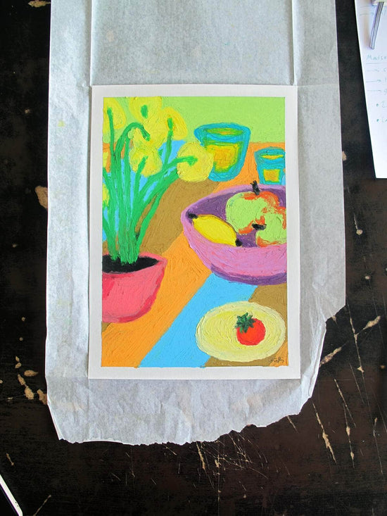 Table And Summer Light Original Oil Pastel Artwork