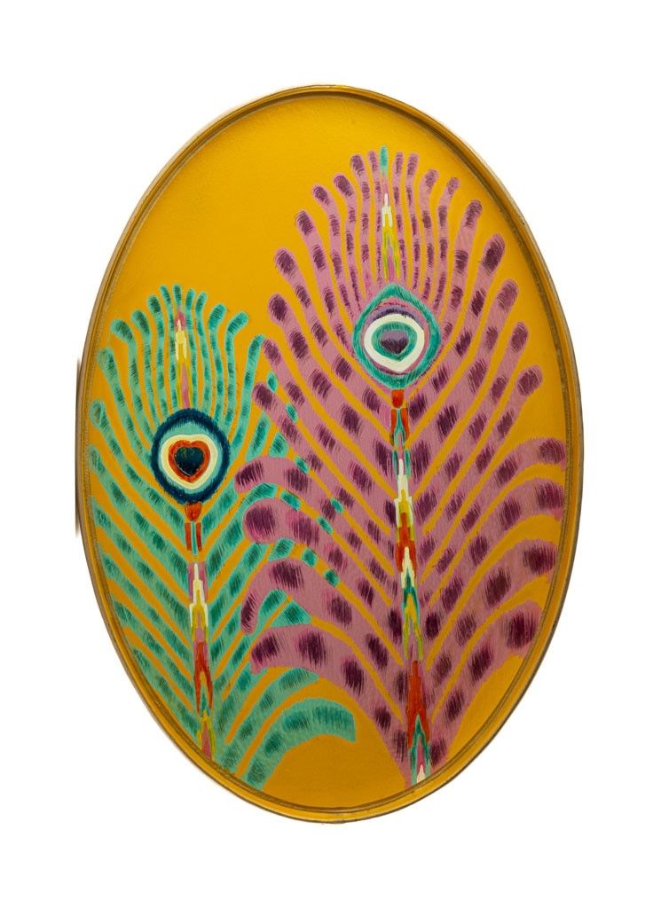 Les Ottomans x Matthew Williamson Hand-Painted Peacock Iron Tray - Yellow