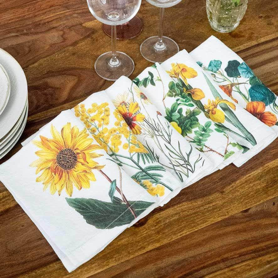 Linen Napkins YELLOW FLOWERS Set of 6 Off White