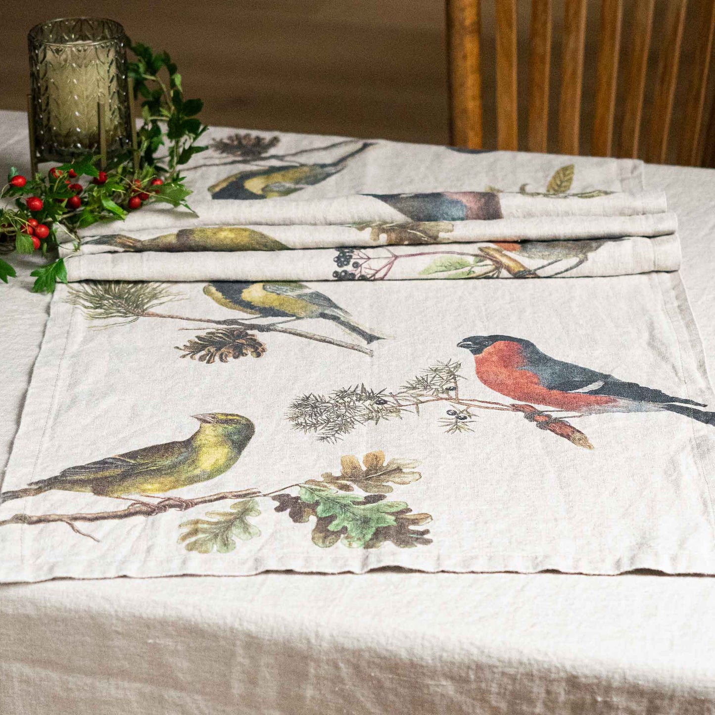 Linen Table Runner SMALL BIRDS