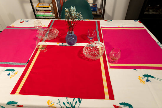 Red Colour Block Handmade Placemats Set of Two