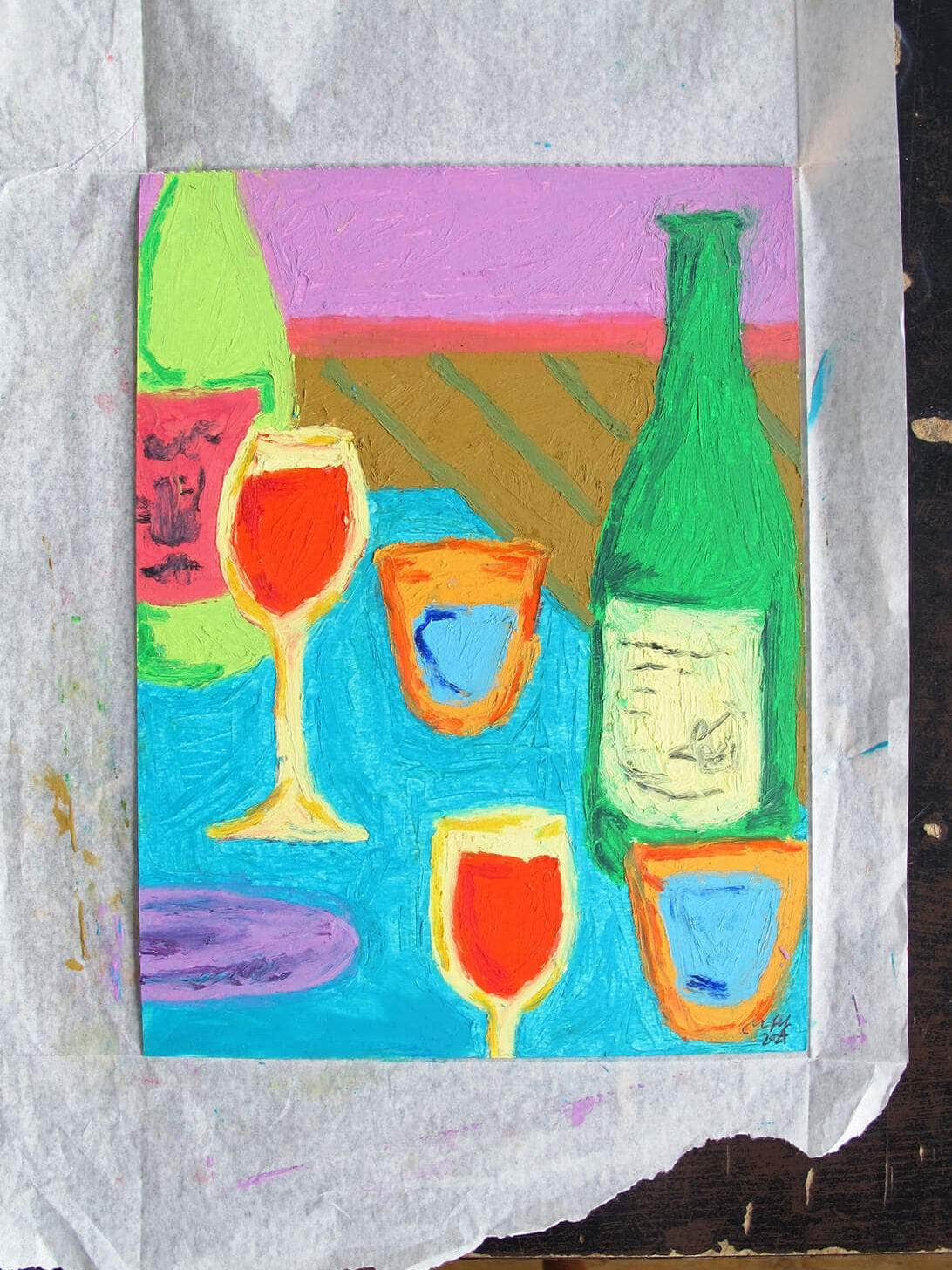 Wine And Water Original Oil Pastel Artwork