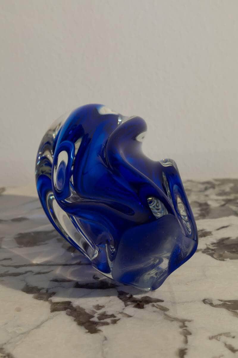 Vintage Bohemian Glass Twist Cobalt Blue Vase