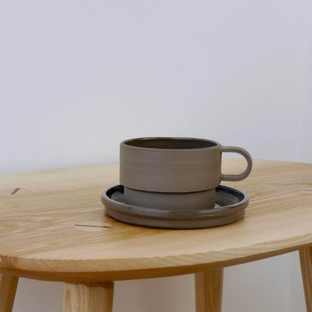 Short Angular Mug and Saucer Coffee Set, Charcoal