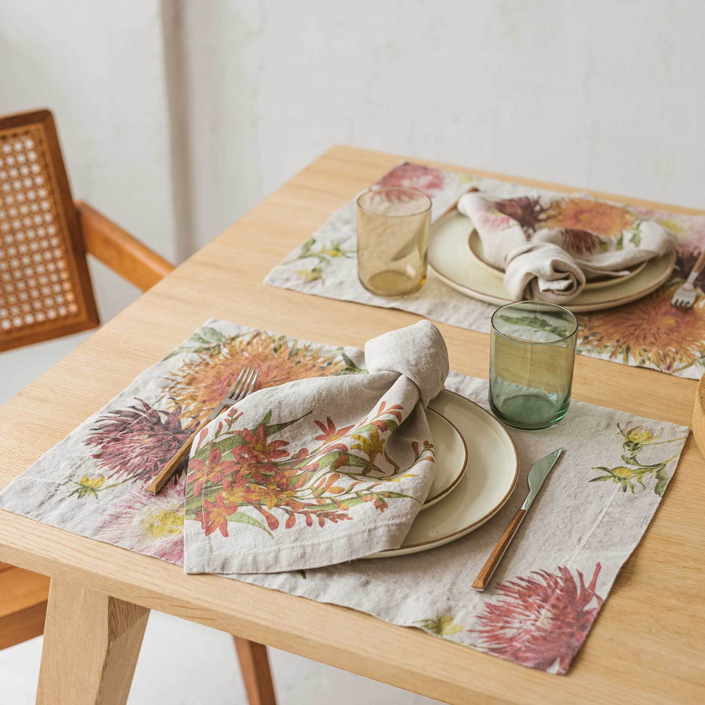 Linen Placemats COUNTRY FLOWERS  Set of 2