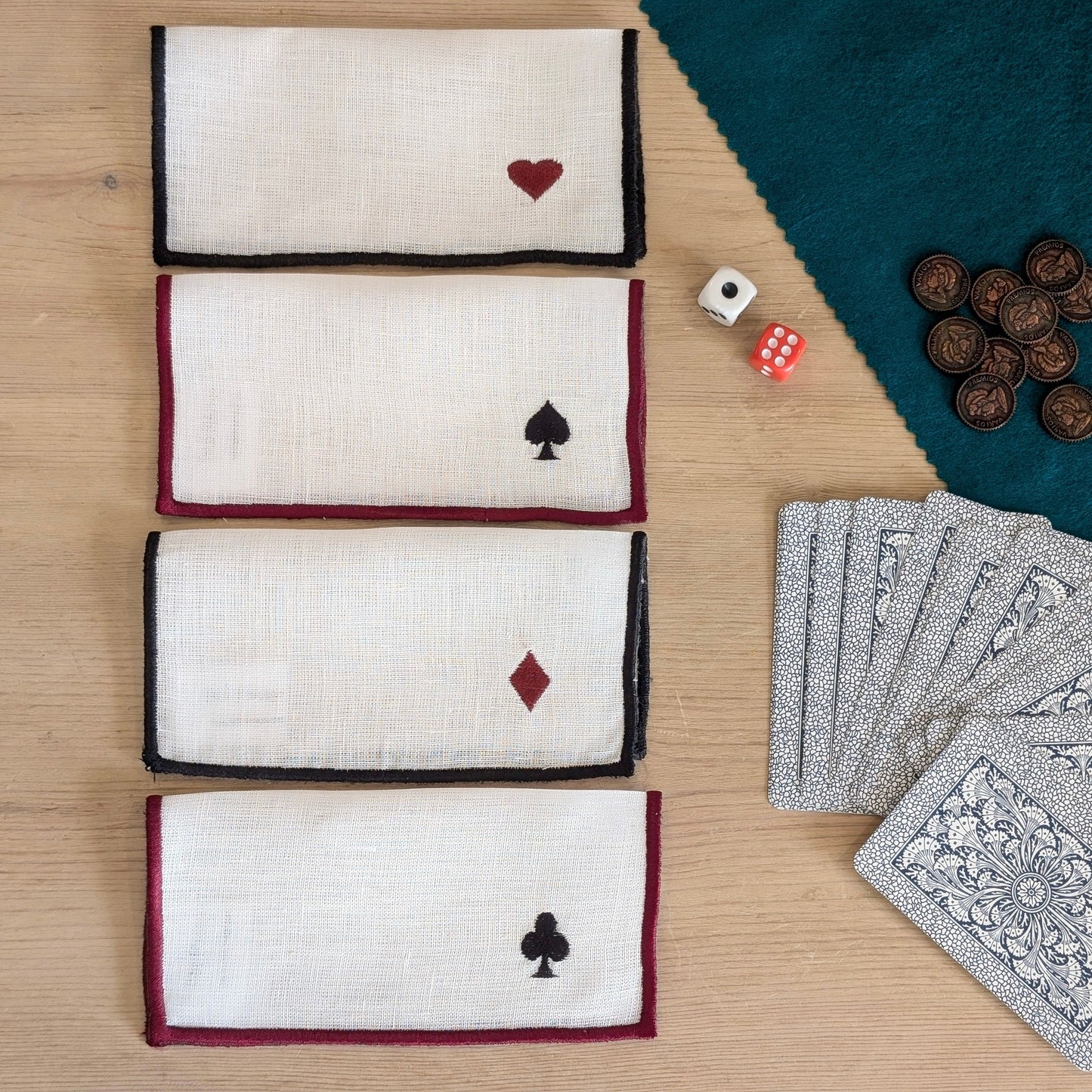 CASINO - Deck of Cards Embroidery Cocktail Napkin Set (Set of 4)