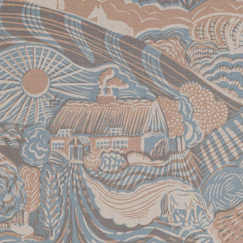 The Plough Fabric in Field Blue and Dawn Grey