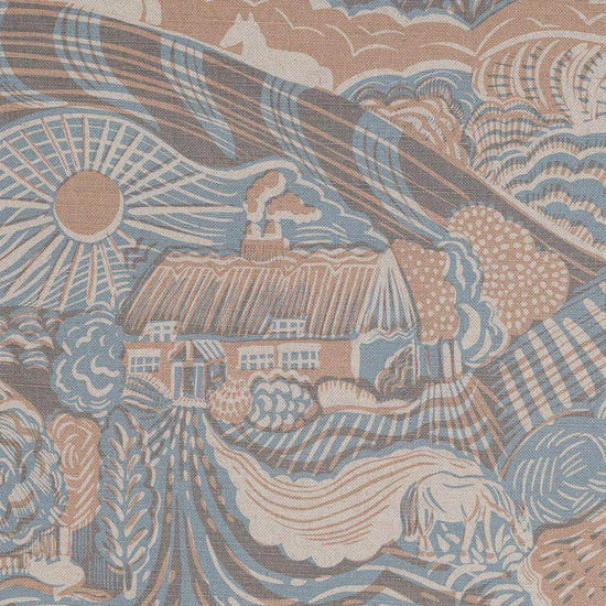The Plough Fabric in Field Blue and Dawn Grey