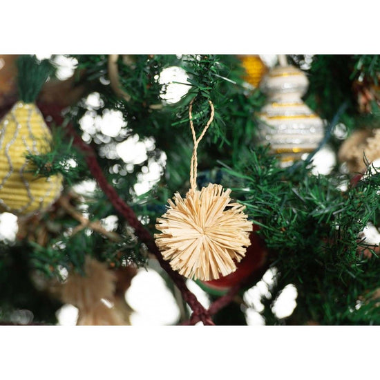 Natural Raffia Pom Pom Holiday Ornament