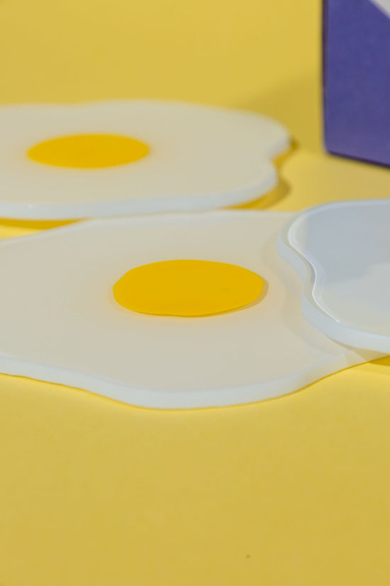 Squiggled Raw To Fried Egg Glass Coaster Set of Six