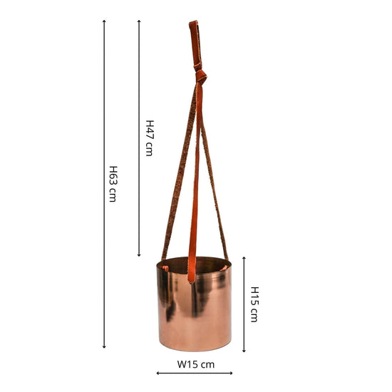 Copper Hanging Planter with Leather Strap