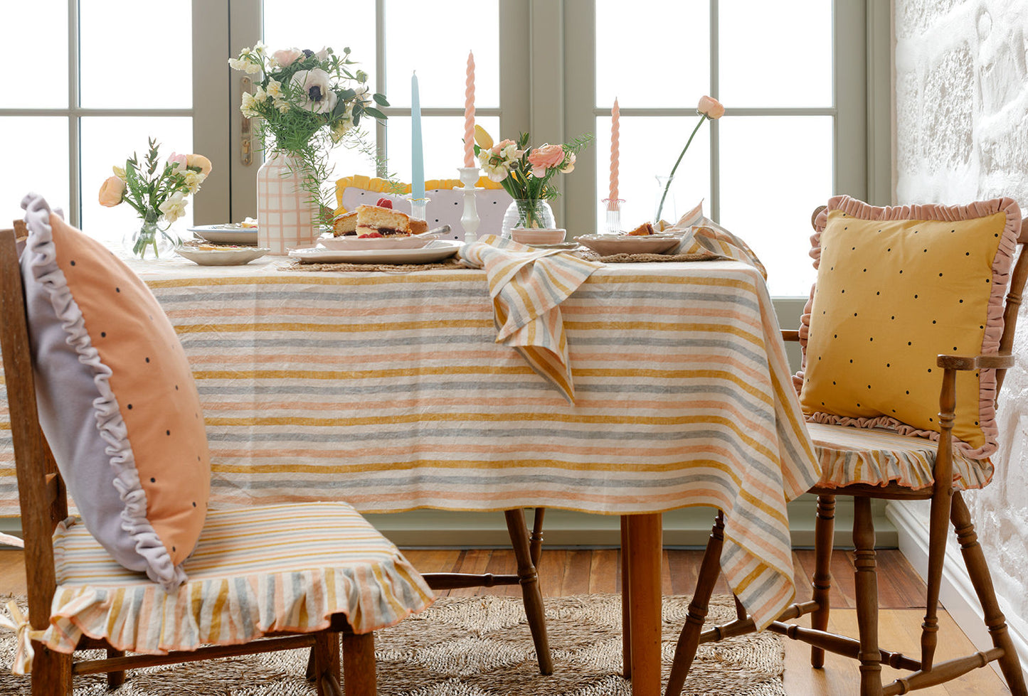 Large Linen Tablecloth - Seaside Stripe