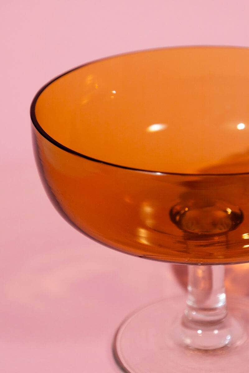 Vintage Amber Glass Stemmed Bowl