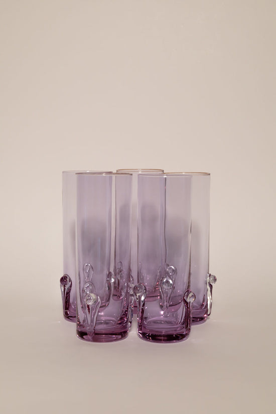 Rare Set of 5 Tall Alexandrite Glasses With Sculptural Pattern