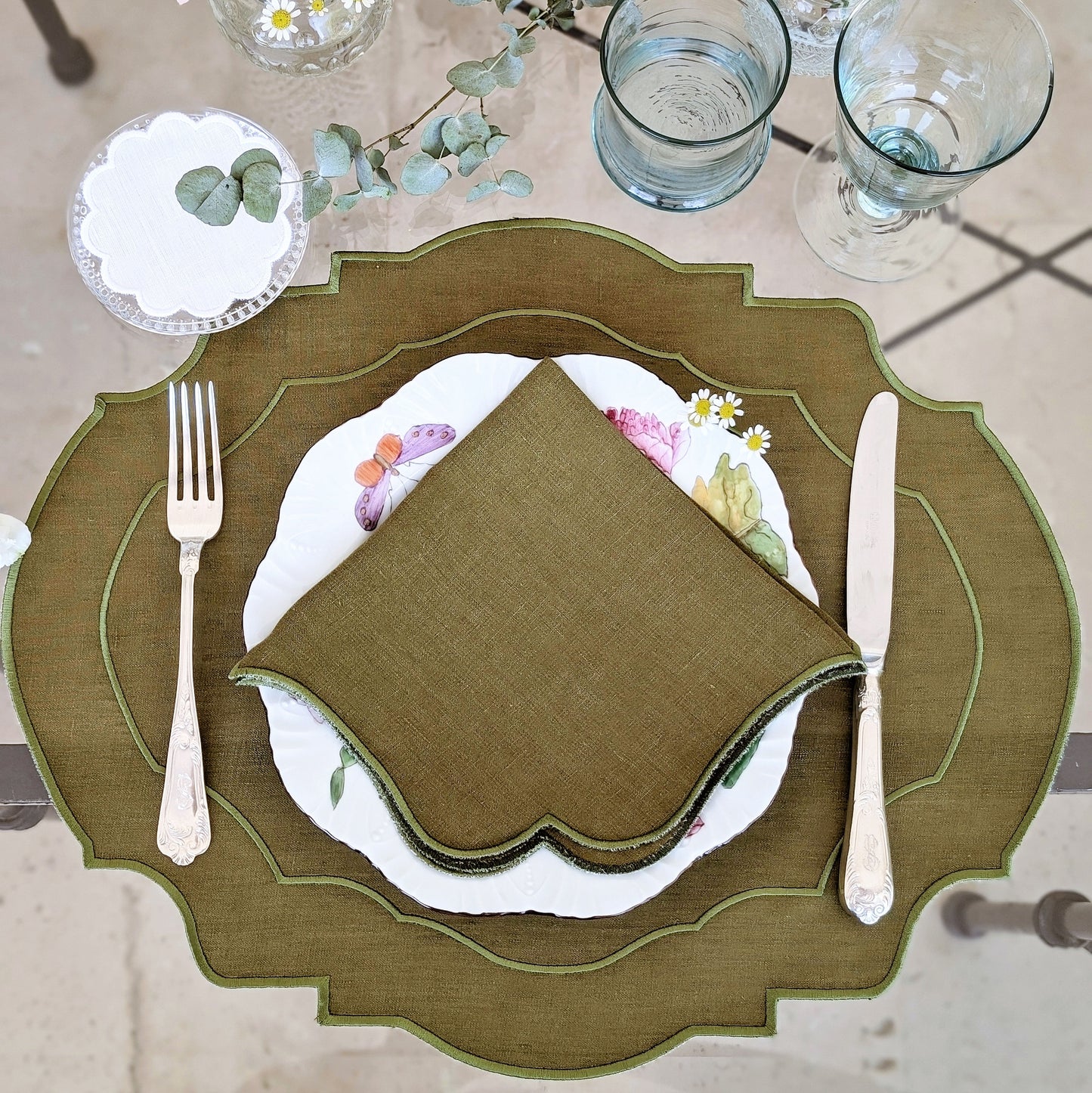 Tivoli - Green Linen Placemat and Napkin Set