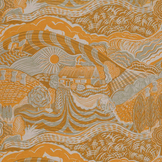 The Plough Fabric in Harvest Gold and Corn Grey