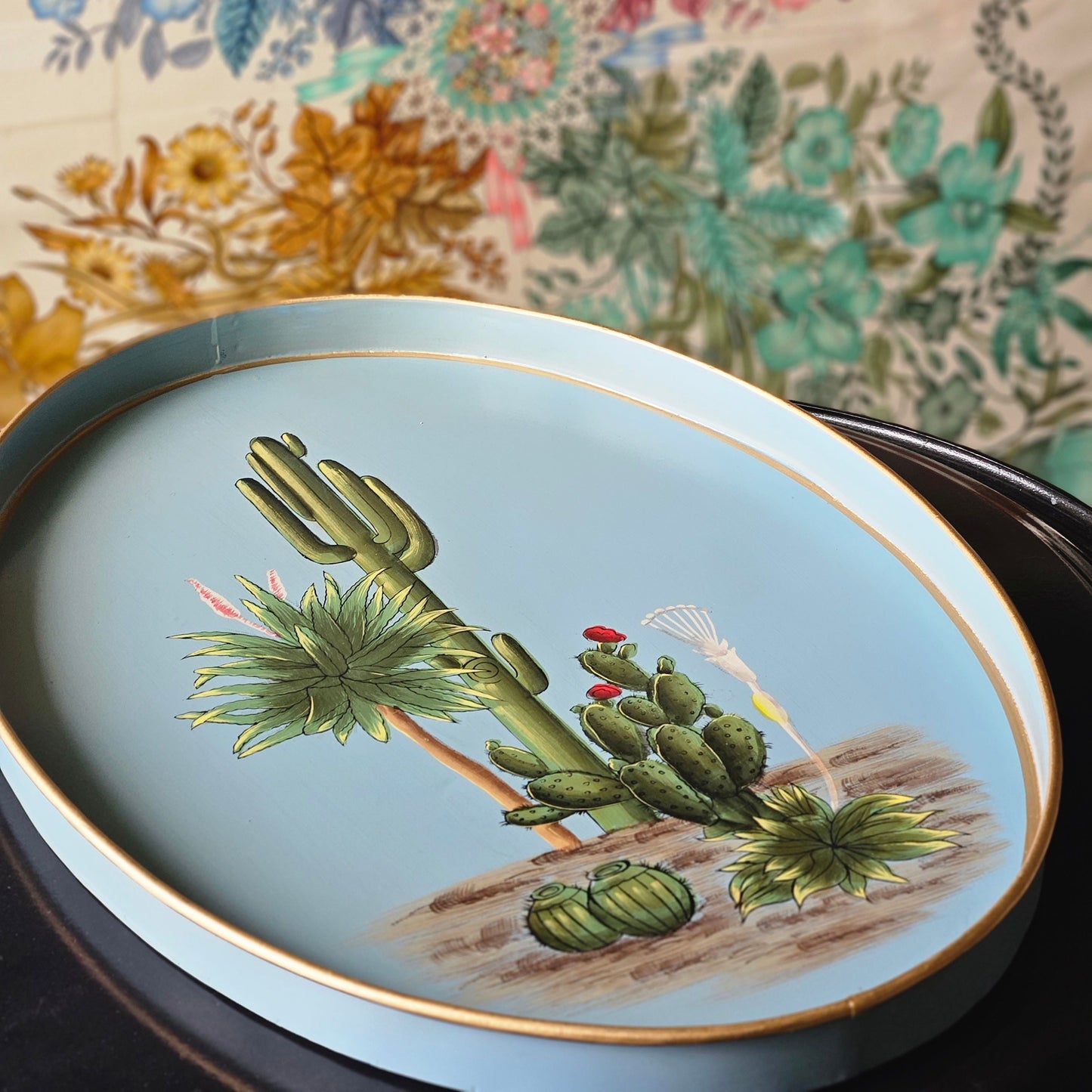 Flora Hand-Painted Iron Tray - Cactus