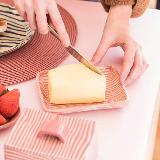 Pink Striped Butter Dish