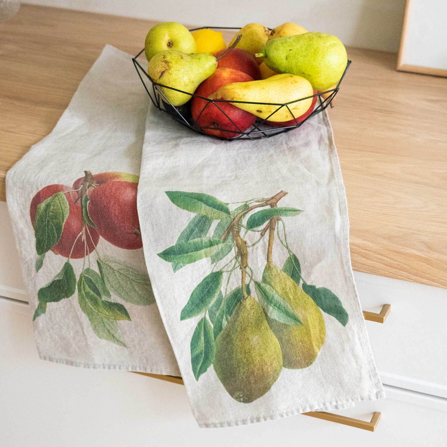 Linen Kitchen Towels APPLE & PEAR Set of 2