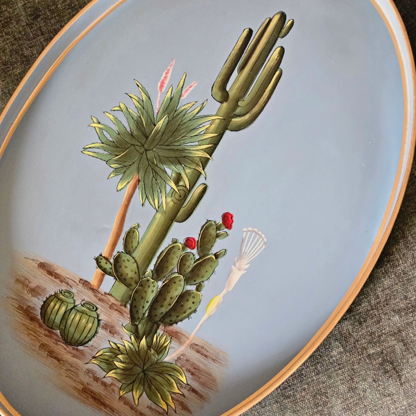 Flora Hand-Painted Iron Tray - Cactus