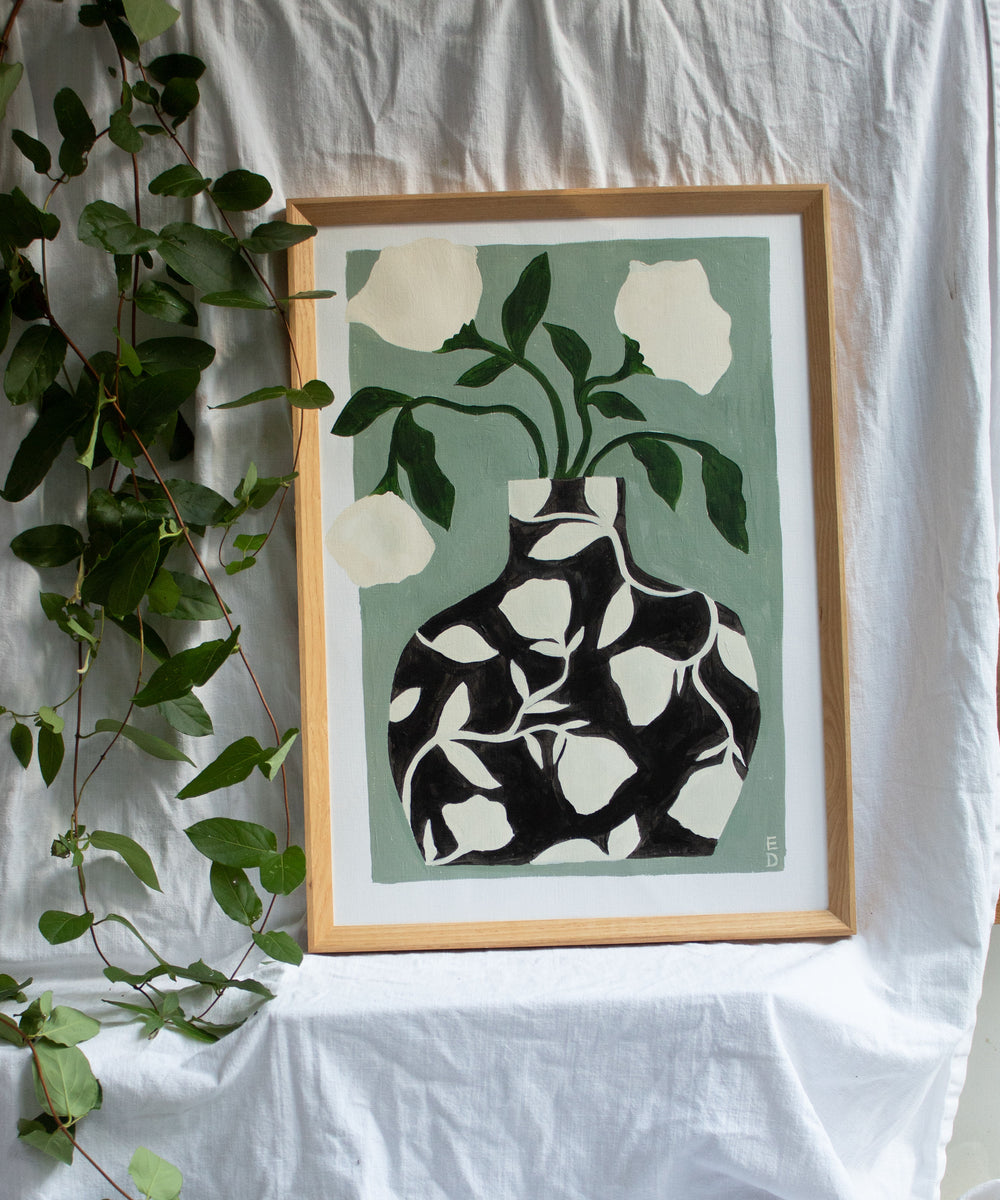 Patterned Vase on Sage, Giclée Print