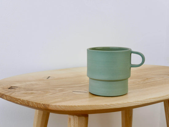 Tall Angular Mug and Saucer Set, Sage