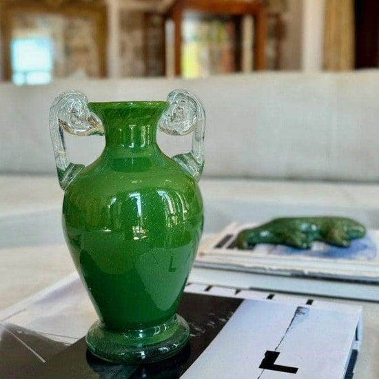 Blown Glass Amphora Vase, Green