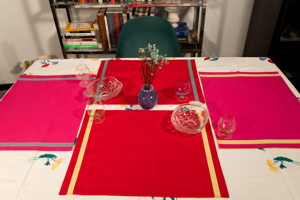 Pink Colour Block Handmade Placemats Set of Two