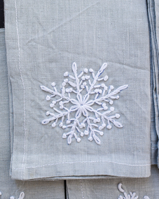 Hand Embroided Linen Napkins - Light Gray-Blue 2 - Set of 4