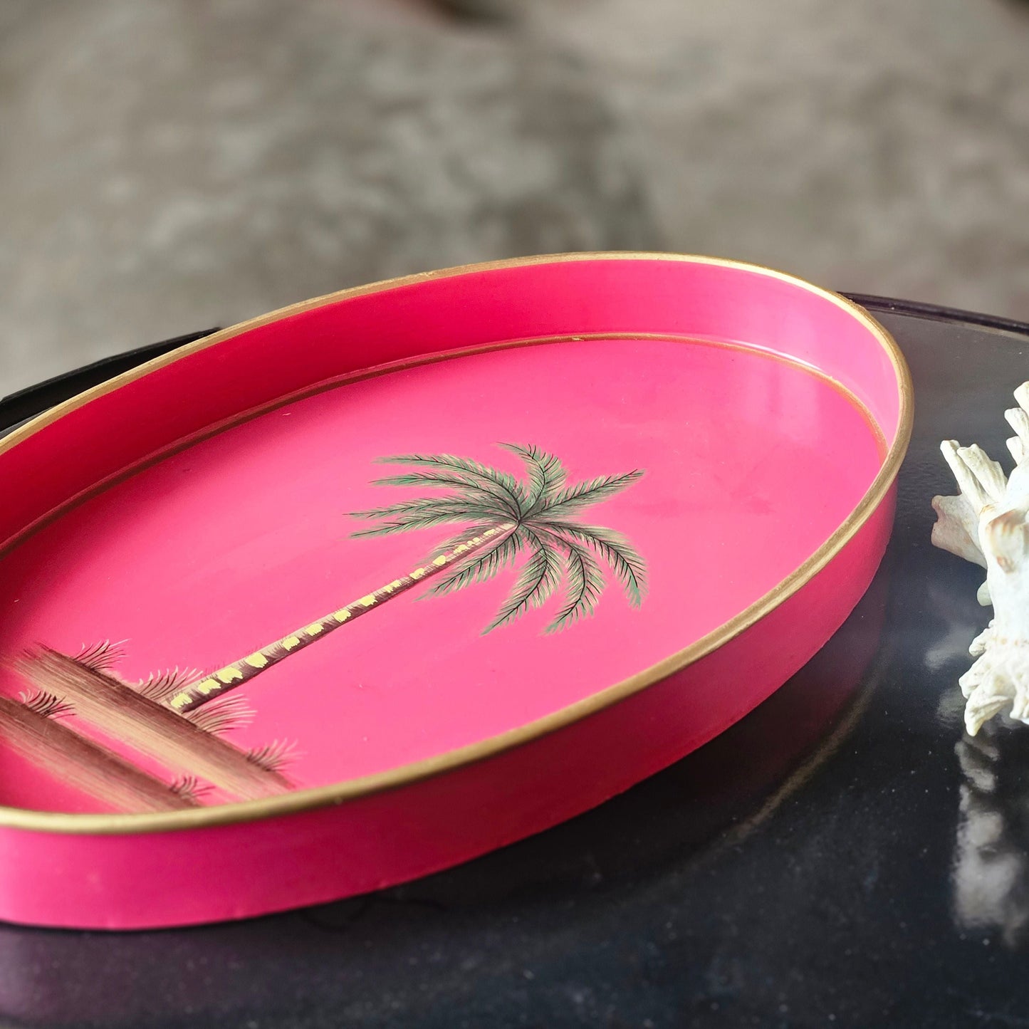 Flora Hand-Painted Iron Tray - Palm Tree