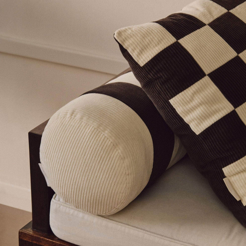 Le Carré - Corduroy Checkered Cushion Chalk/Espresso