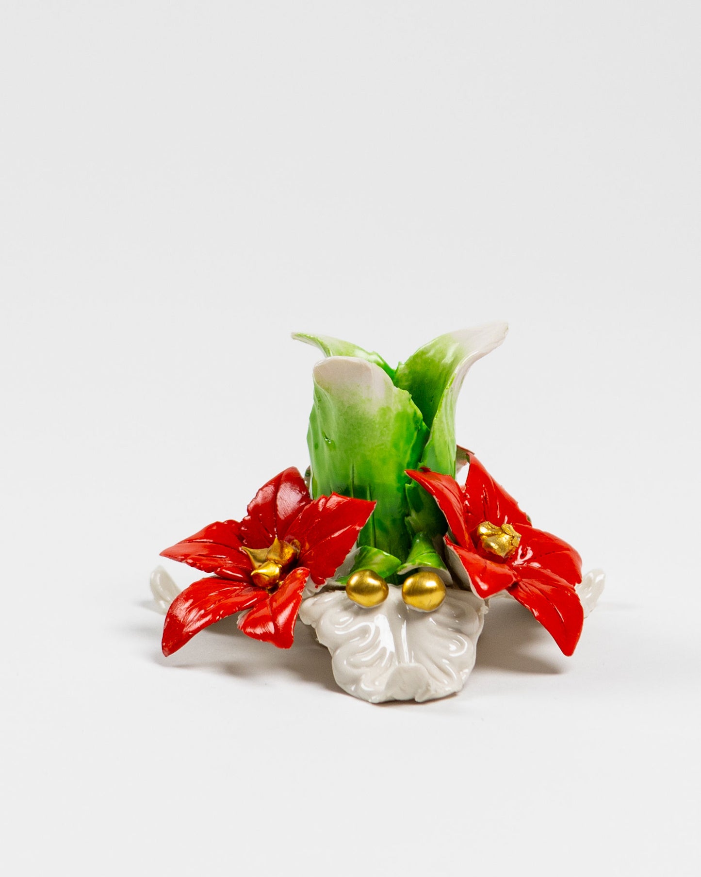 Christmas Porcelain Candlestick Holder - Poinsettia