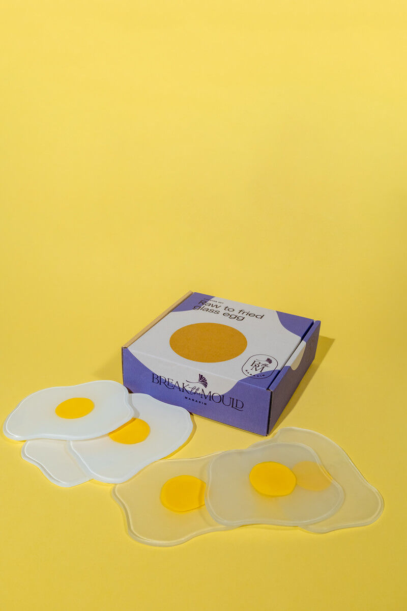 Squiggled Raw To Fried Egg Glass Coaster Set of Six