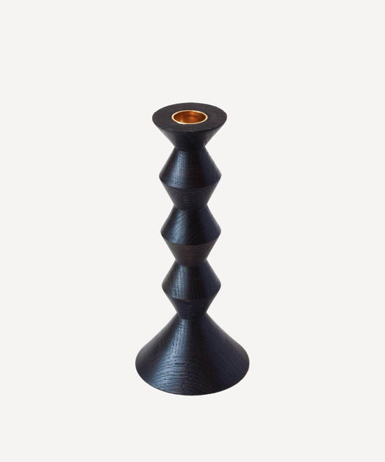 Ebonised Oak Turned Wooden Candlestick