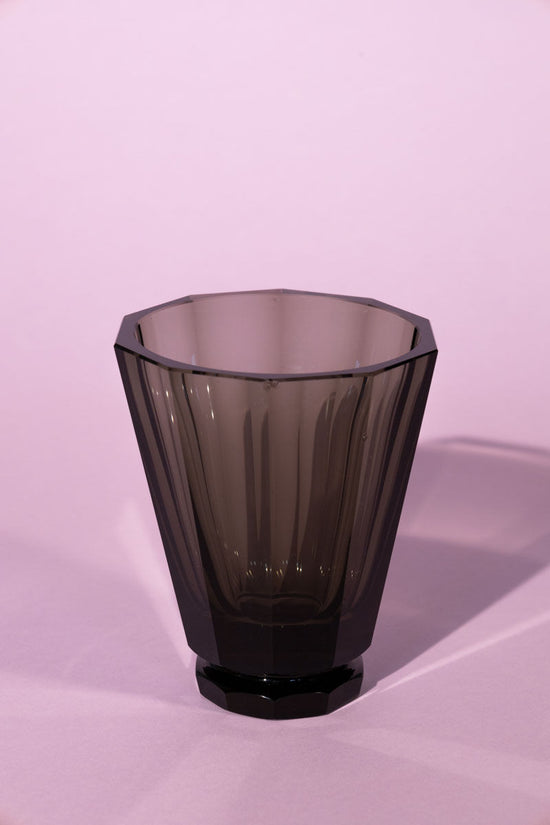 Art Deco Smokey Grey Crystal Vase