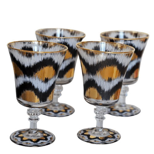 Ikat Gold Glasses - Black Goblet Set of 4