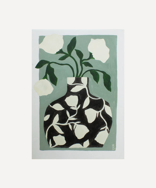 Patterned Vase on Sage, Giclée Print