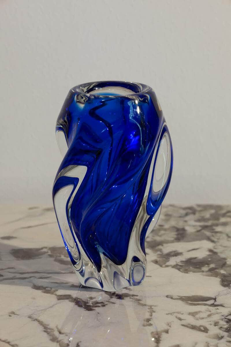 Vintage Bohemian Glass Twist Cobalt Blue Vase