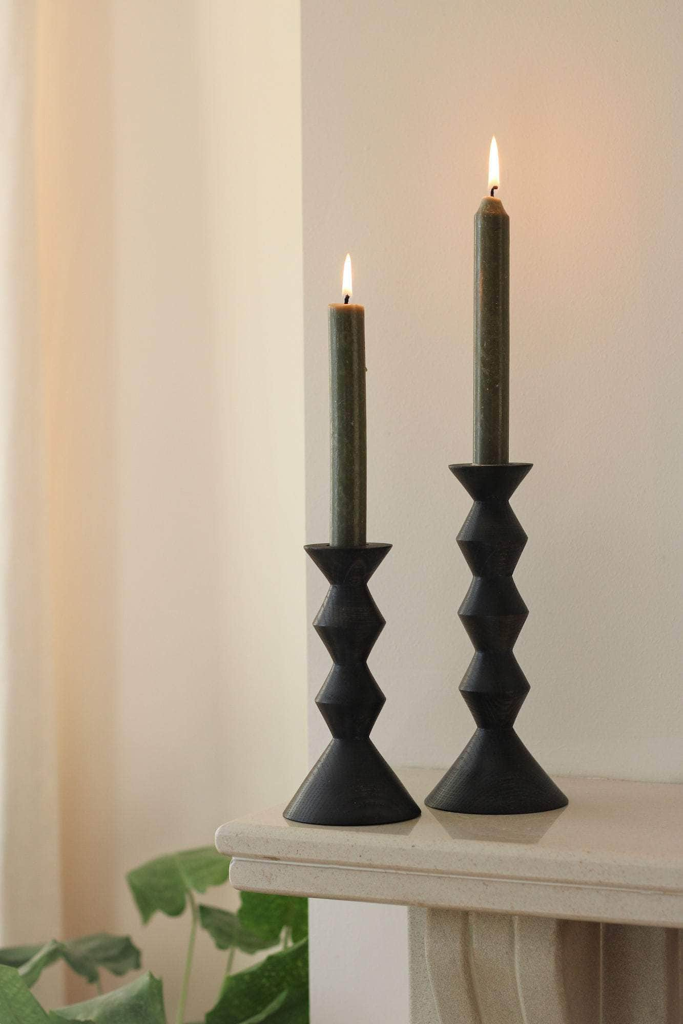 Ebonised Oak Turned Wooden Candlestick