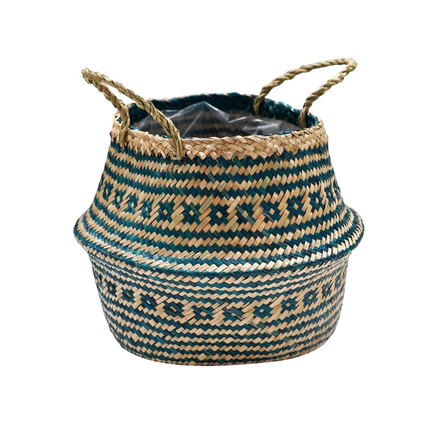 Seagrass Tribal Teal Lined Basket Medium