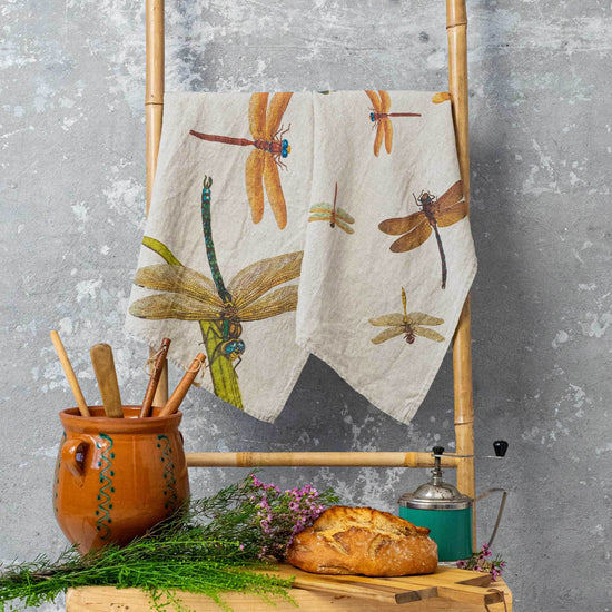 Linen Kitchen Towels LAKESIDE DRAGONFLIES Set of 2