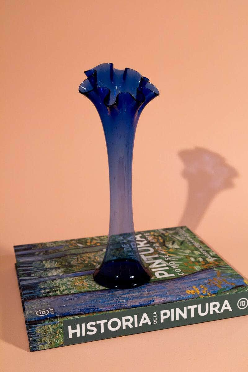 Vintage Ruffled Cobalt Blue Art Glass Vase