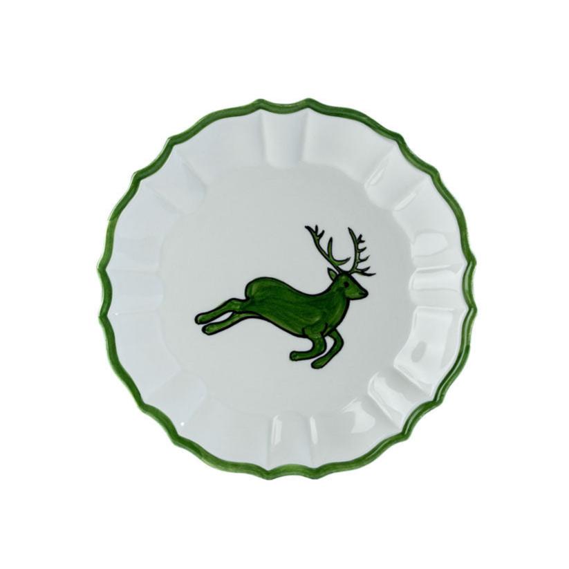 Christmas Hand-Painted Ceramic Plate - Green Deer Set of 2