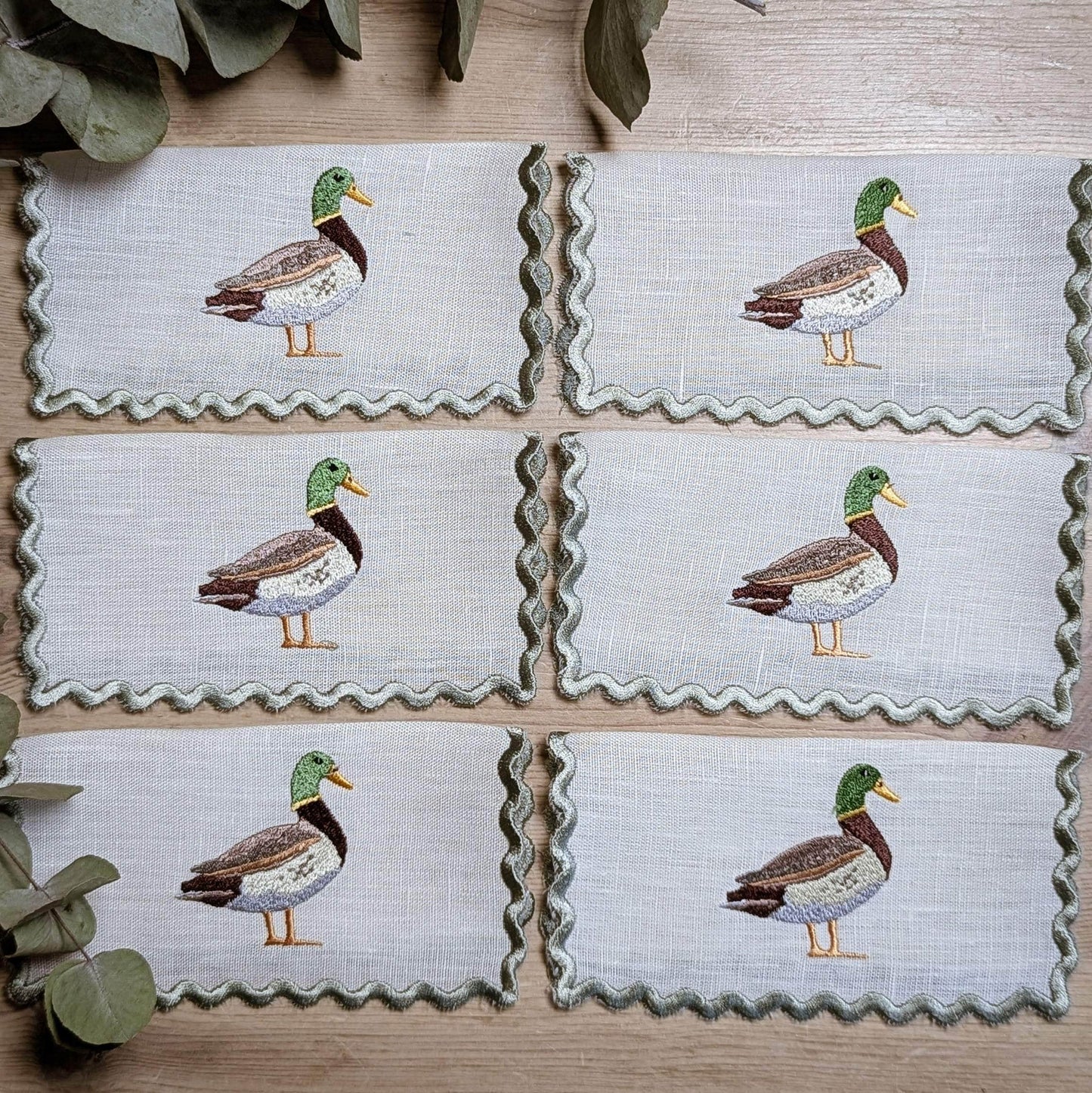 DUCK - Duck Embroidery Cocktail Napkin Set (set of 6)