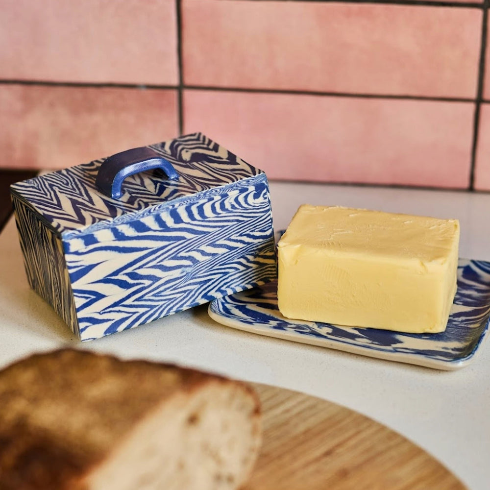 Cobalt Herringbone Butter Dish