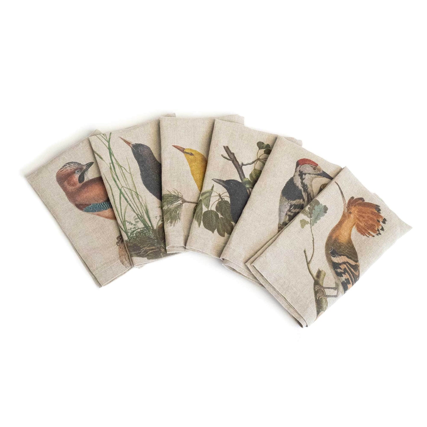 Linen Napkins WOODLAND BIRDS Set of 6