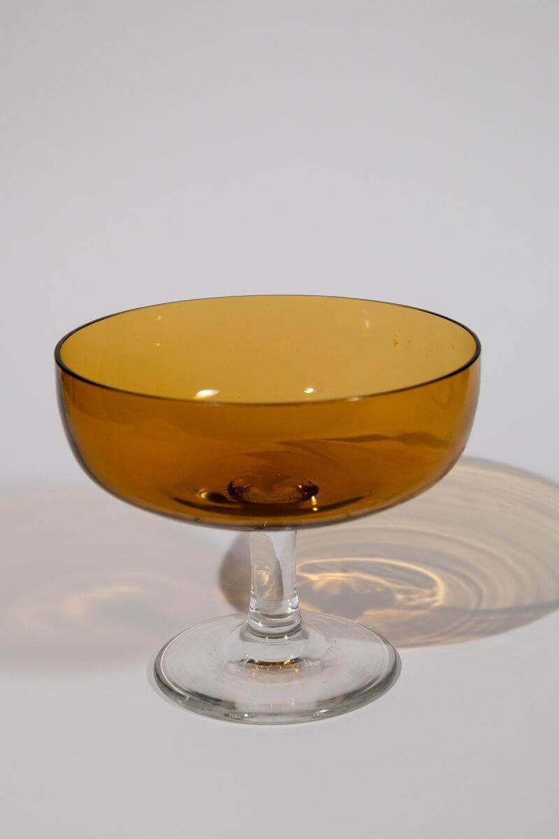 Vintage Amber Glass Stemmed Bowl