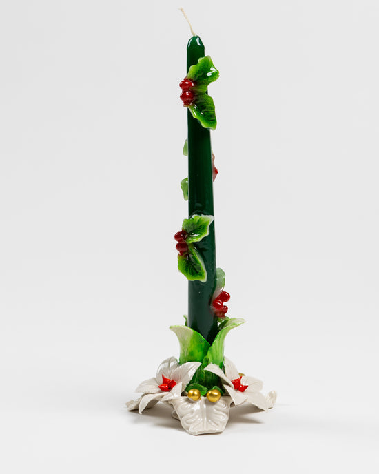 Christmas Porcelain Candlestick Holder - Poinsettia