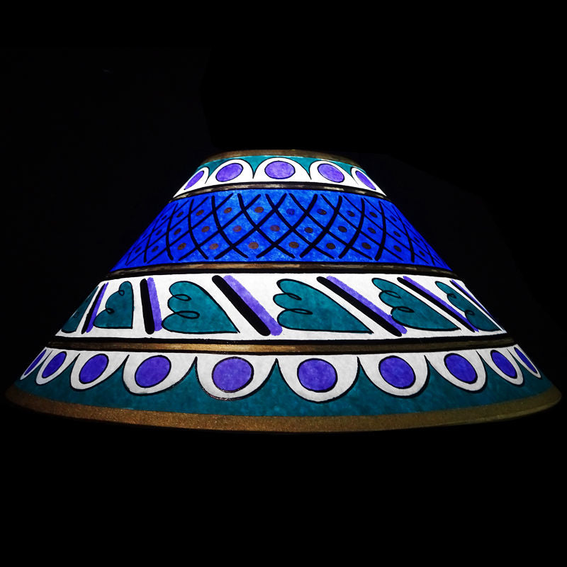 Cross-Hatch Hand Painted 14" Lampshade in Blue Gold