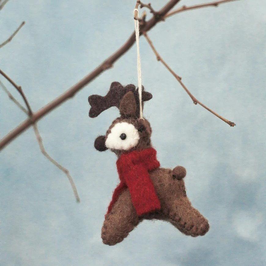 Brown Reindeer Felt Holiday Ornament